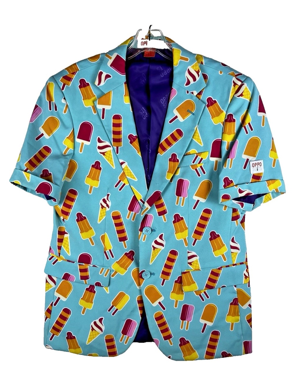 Oppo Suits Mens 42R Light Blue Short Sleeve Polyester Blazer Jacket Ice Cream